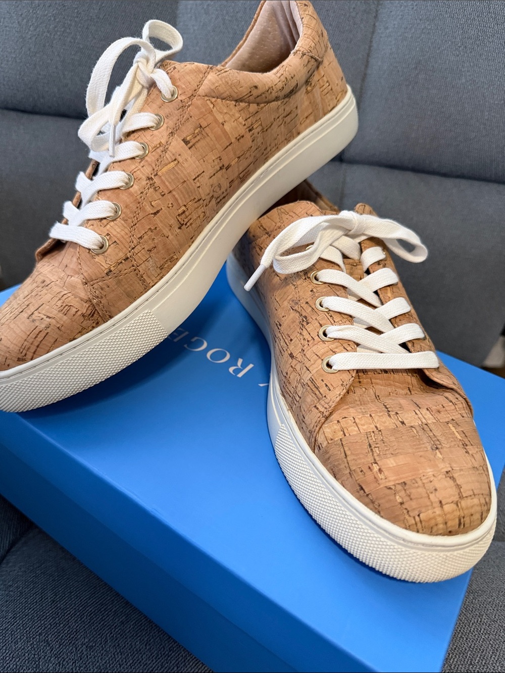 Jack Rogers Rory Sneaker in Cork with White Logo and Cream Soles - size 10M